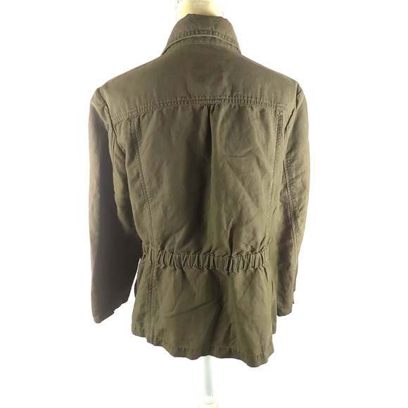 Loft Women's Sz Large Olive Green Jacket Zip Snap Utility Military Linen Blend - Picture 4 of 10
